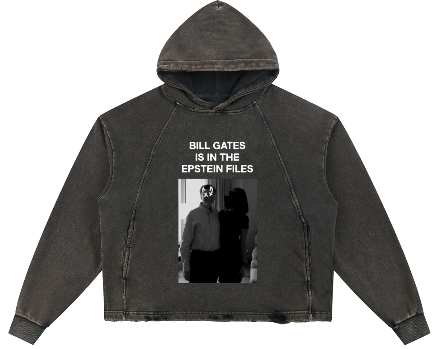 Black hoodie with text and graphic on a white background epst